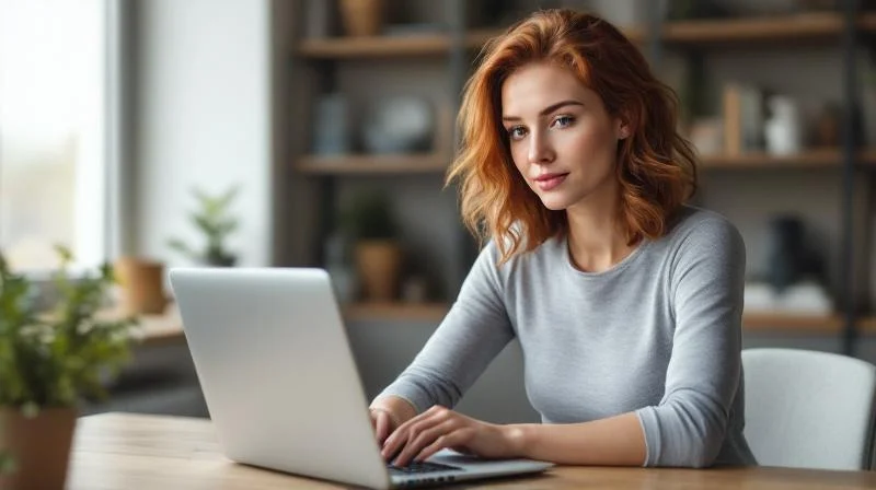 Frau lernt am Laptop in einem modernen Büro in Bamberg